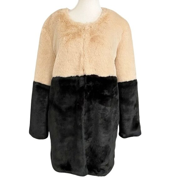 JOVONNA LONDON CREAM BLACK COLORBLOCK FAUX FUR JACKET COAT - 8 (12UK) - Picture 1 of 11